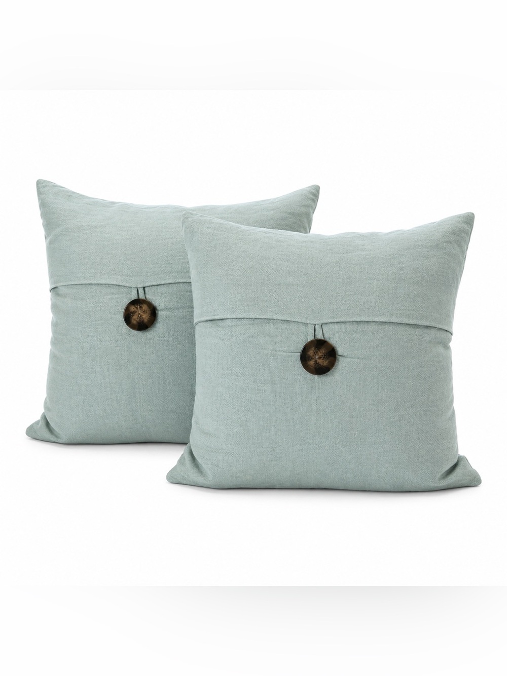 Pottery Barn 18x18 Linen Button Pillows Aqua Down‎ Set of 2